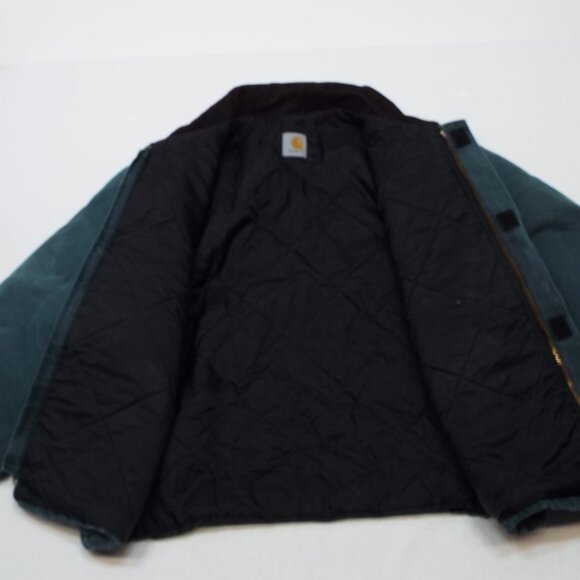 Vintage Carhartt Green Chore Work Jacket Brown Corduroy Collar Fits Like Medium - Picture 3 of 13